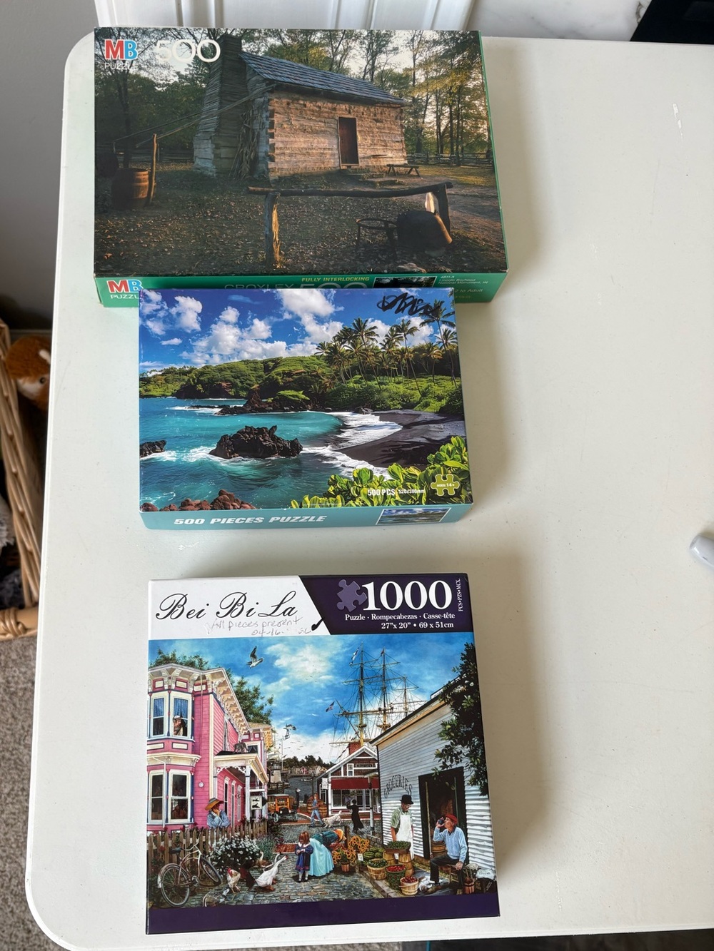 500, 500 and a 1000-Piece Jigsaw Puzzles- village, island, cabin - Multi-Color